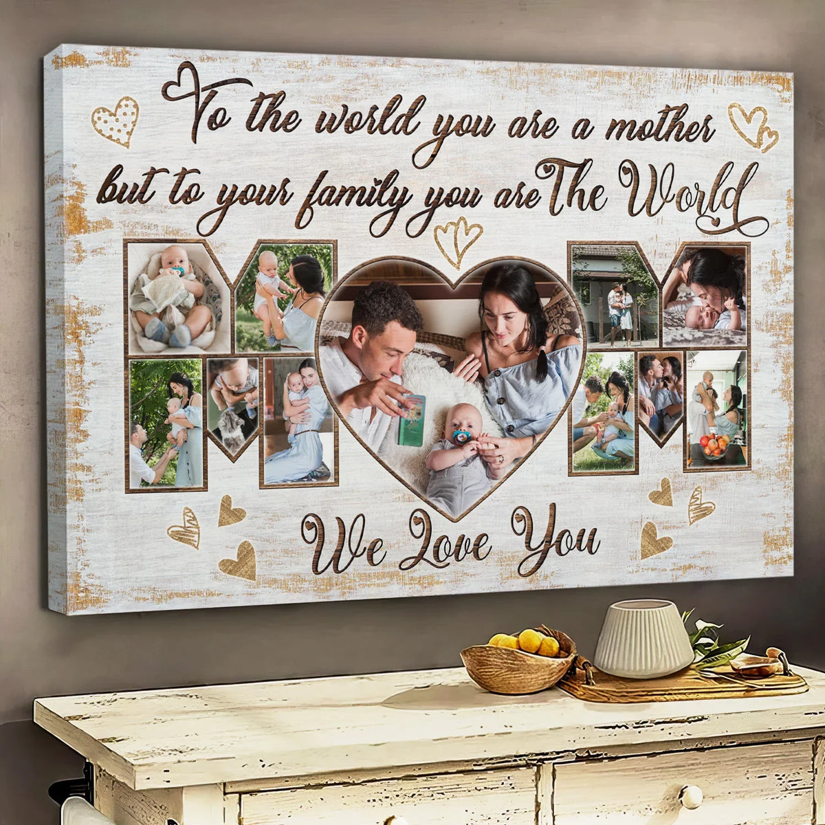Mother's Day Personalized Canvas Prints - Custom Photo & Text - 5 Sizes - Gifts For Mom From Daughter Or Son, Mom You Are The World - Dem Canvas