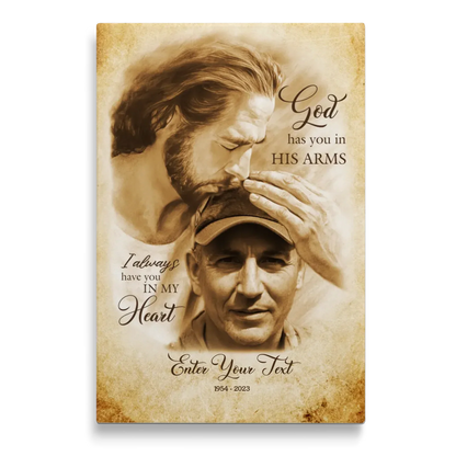 Personalized Canvas Prints, Custom Photo Gift, Memorial Gifts For Loss, God Has You In His Arms, Sympathy Remembrance Dem Canvas