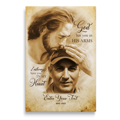 Personalized Canvas Prints, Custom Photo Gift, Memorial Gifts For Loss, God Has You In His Arms, Sympathy Remembrance Dem Canvas