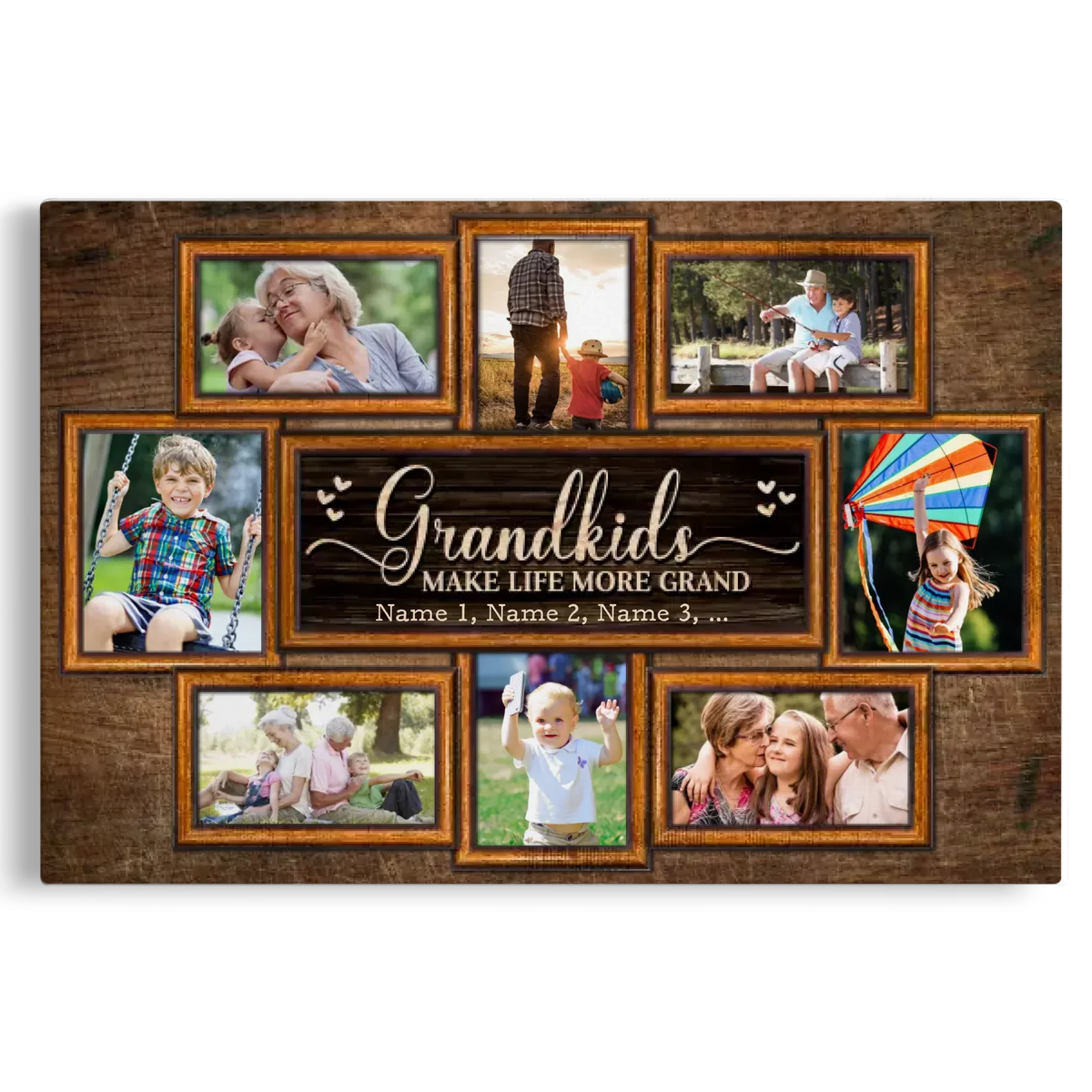 Personalized Canvas Prints, Upload Photo And Name, Love Grandparents, Grandkids Make Life More Grand Dem Canvas