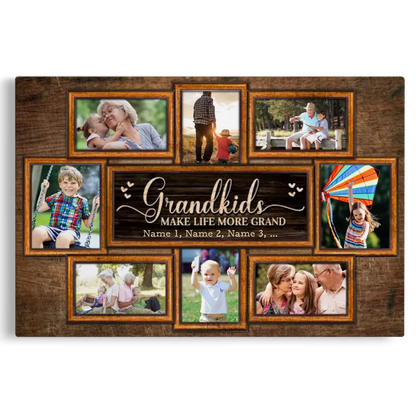 Personalized Canvas Prints, Upload Photo And Name, Love Grandparents, Grandkids Make Life More Grand Dem Canvas