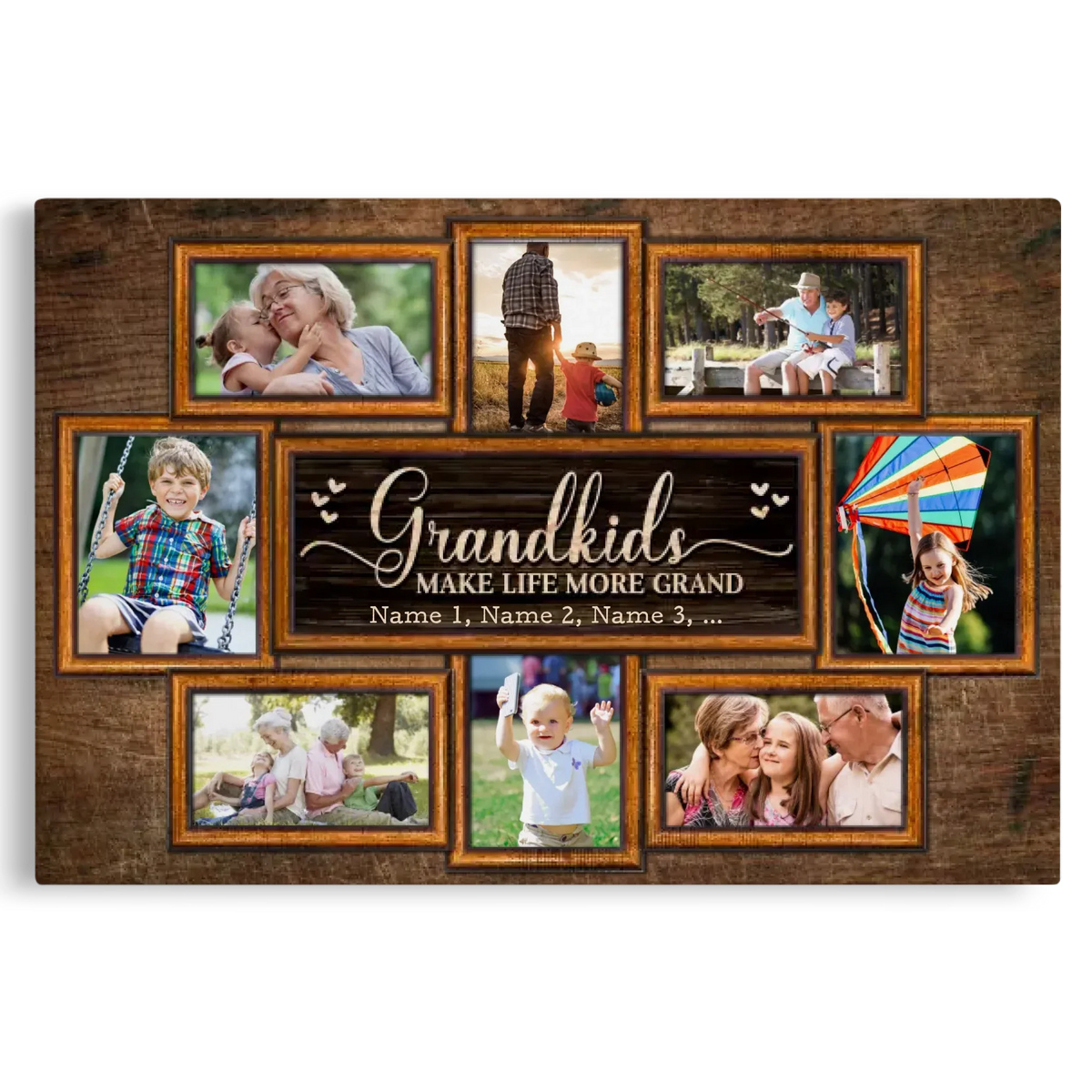 Personalized Canvas Prints, Upload Photo And Name, Love Grandparents, Grandkids Make Life More Grand Dem Canvas