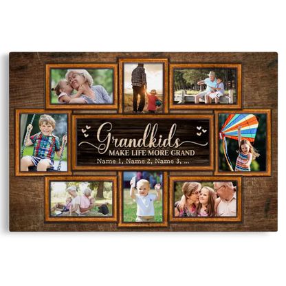 Personalized Canvas Prints, Upload Photo And Name, Love Grandparents, Grandkids Make Life More Grand Dem Canvas