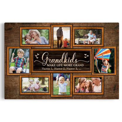 Personalized Canvas Prints, Upload Photo And Name, Love Grandparents, Grandkids Make Life More Grand Dem Canvas