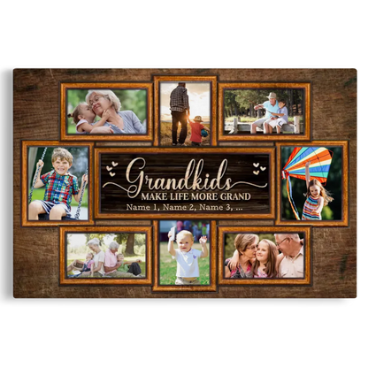 Personalized Canvas Prints, Upload Photo And Name, Love Grandparents, Grandkids Make Life More Grand Dem Canvas