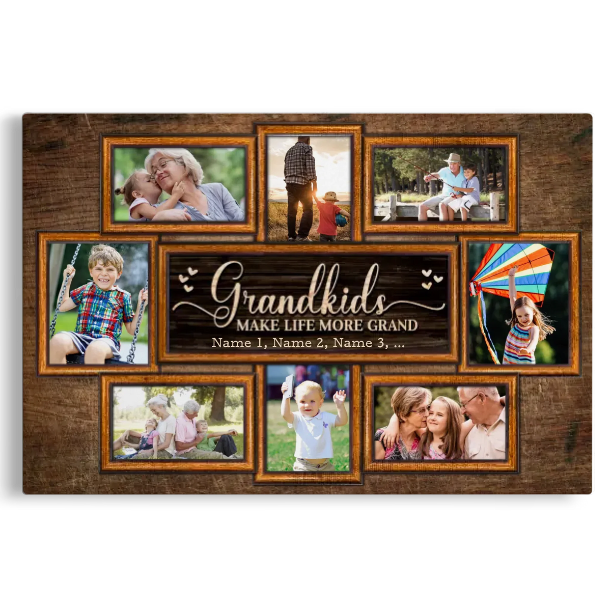Personalized Canvas Prints, Upload Photo And Name, Love Grandparents, Grandkids Make Life More Grand Dem Canvas