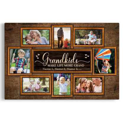 Personalized Canvas Prints, Upload Photo And Name, Love Grandparents, Grandkids Make Life More Grand Dem Canvas