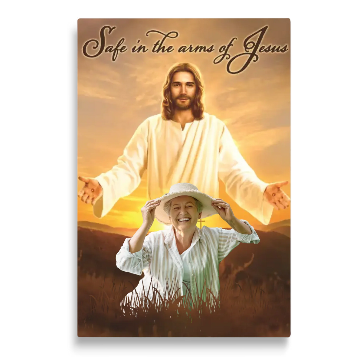 Personalized Canvas Prints Custom Photo - Safe In Jesus's Arms, Memorial Dem Canvas