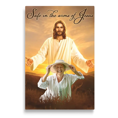 Personalized Canvas Prints Custom Photo - Safe In Jesus's Arms, Memorial Dem Canvas