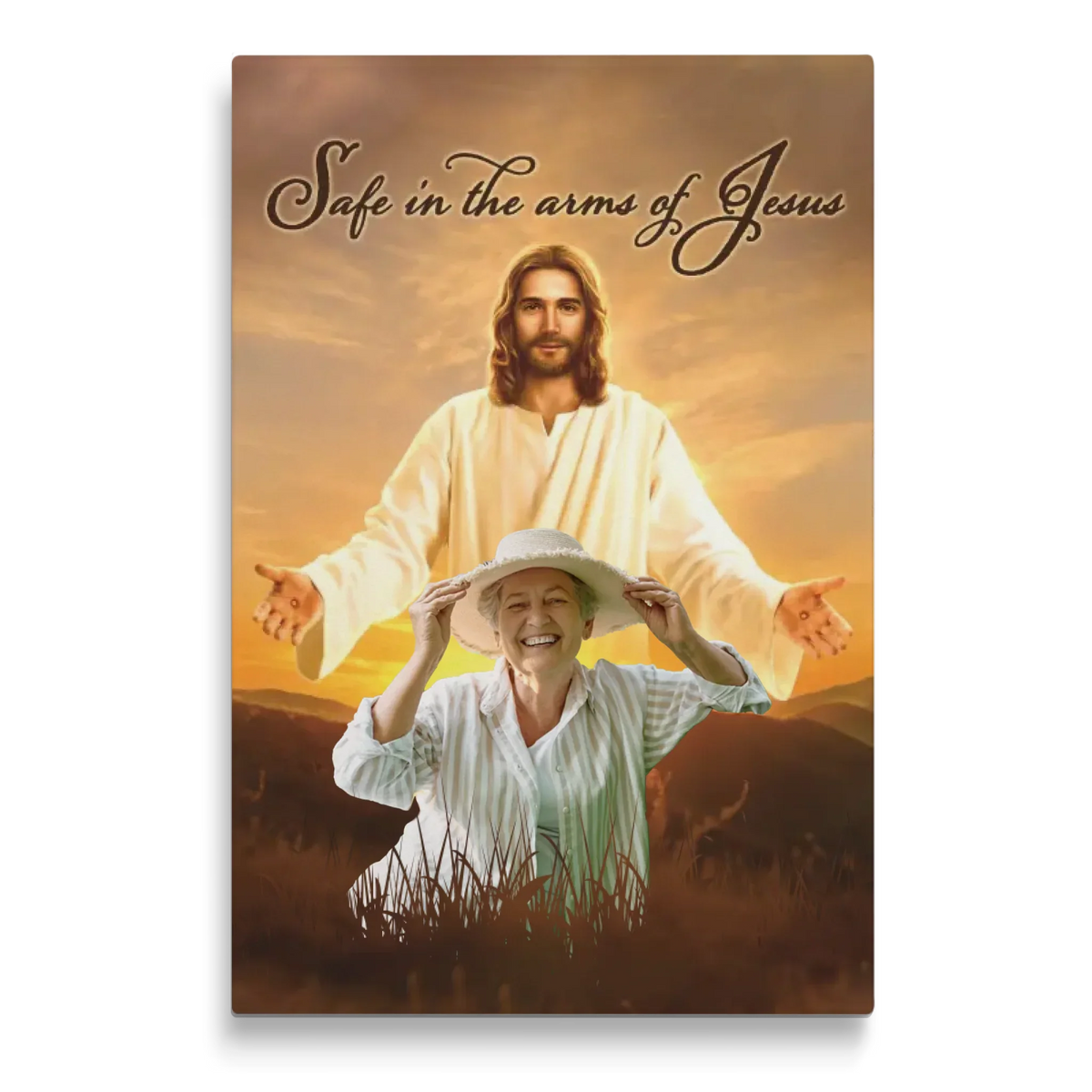 Personalized Canvas Prints Custom Photo - Safe In Jesus's Arms, Memorial Dem Canvas