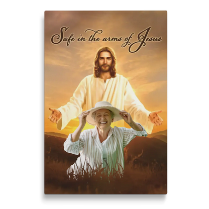 Personalized Canvas Prints Custom Photo - Safe In Jesus's Arms, Memorial Dem Canvas