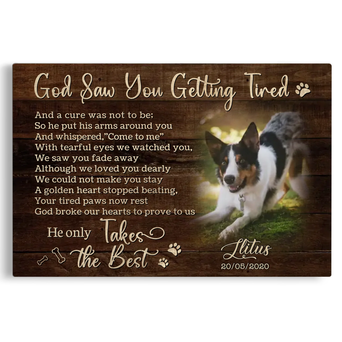 Personalized Photo Canvas Prints, Dog Loss Gifts, Pet Memorial Gifts, Dog Sympathy, God Saw You Getting Tired Dem Canvas