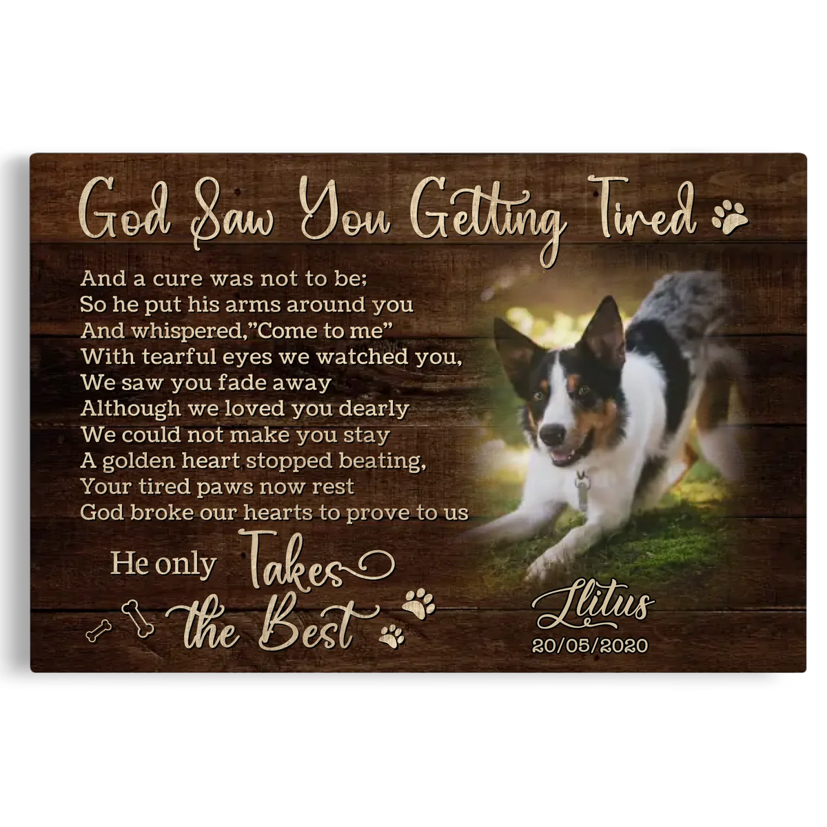 Personalized Photo Canvas Prints, Dog Loss Gifts, Pet Memorial Gifts, Dog Sympathy, God Saw You Getting Tired Dem Canvas