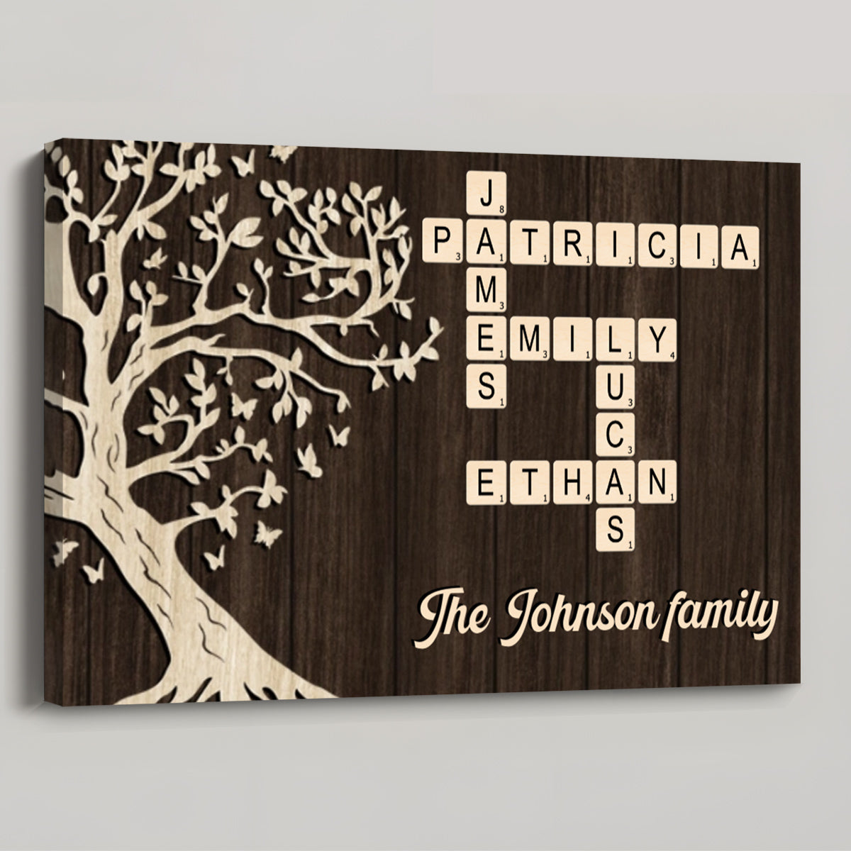 Custom Family Crossword Canvas / Poster: Personalized Names & Tree