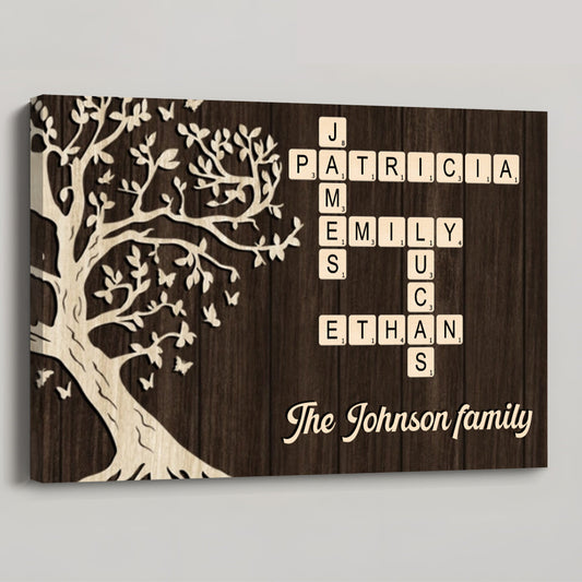 Custom Family Crossword Canvas / Poster: Personalized Names & Tree