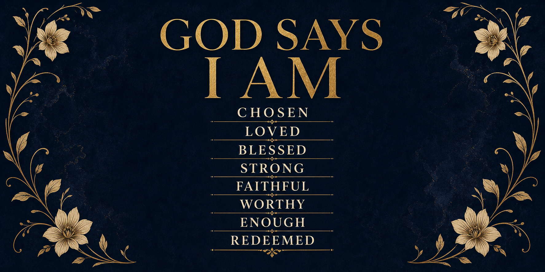 God Says I Am personalized stainless steel tumbler 20oz - flat design with Bible verses in gold text on navy background
