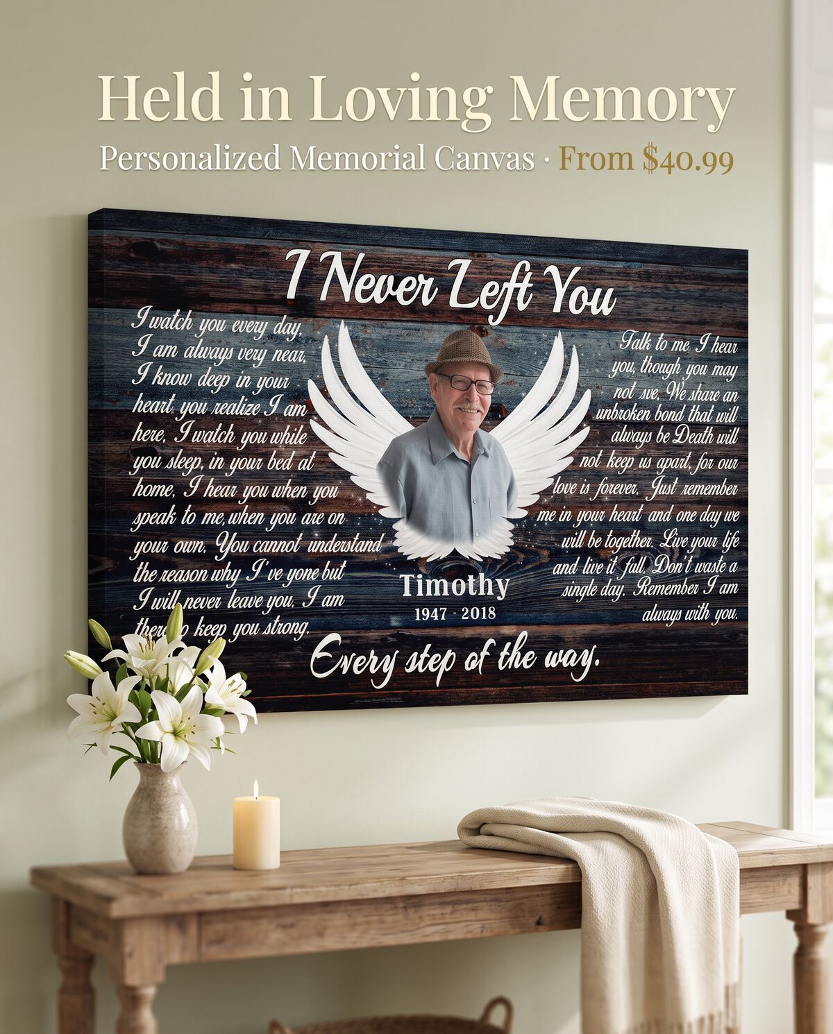 Held in Loving Memory — personalized memorial canvas (mobile)