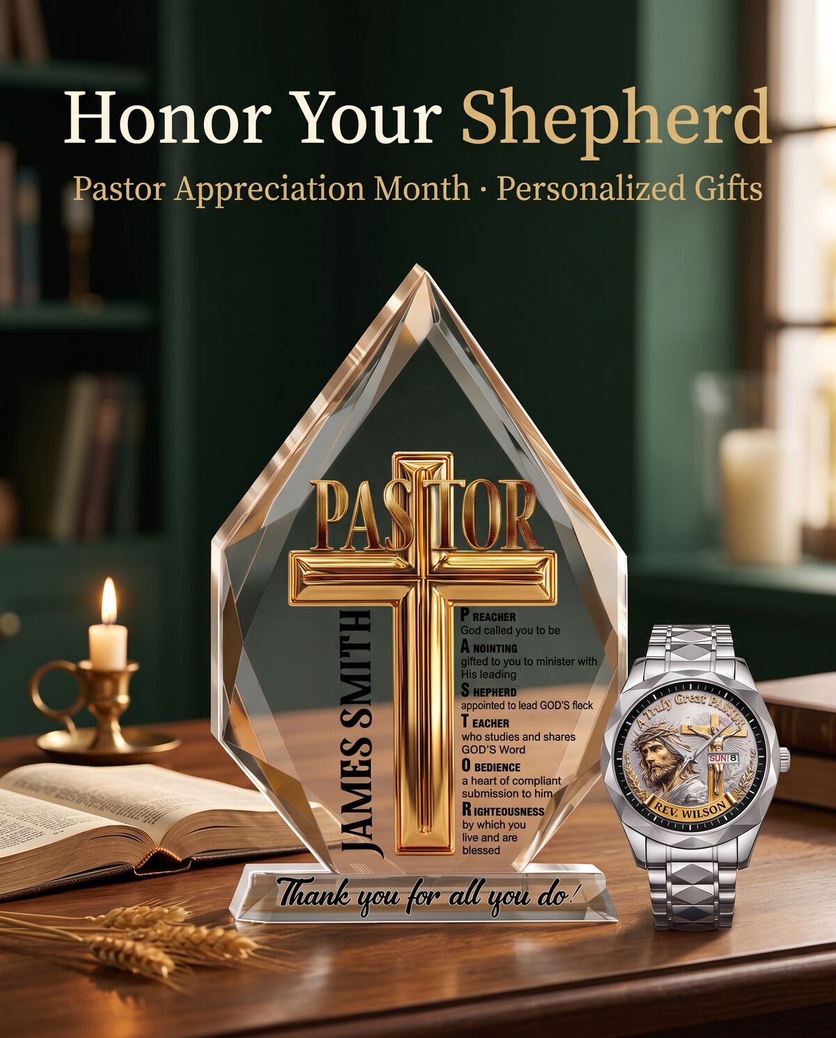 Honor Your Shepherd — Pastor Appreciation Month personalized gifts (mobile)